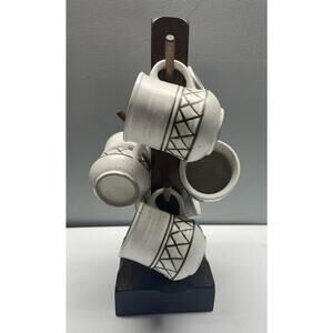 Retro 70's or 80s White Stacking Mugs , 6 Mug Set with Tree, Japan